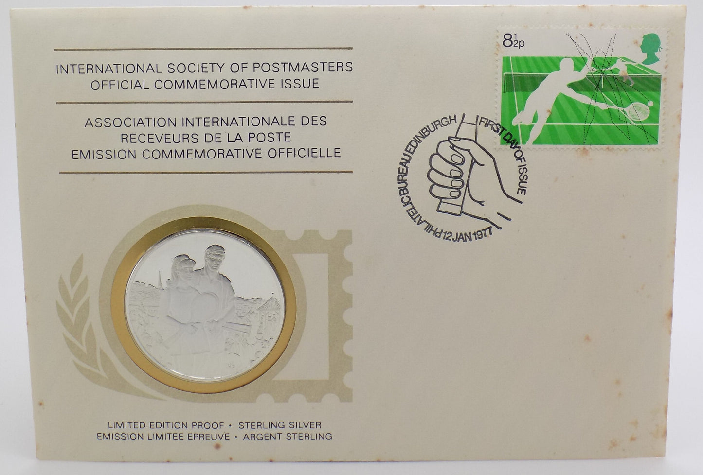 1977 Int'l Society of Postmasters 100 Years of Tennis in Wimbledon Silver Medal