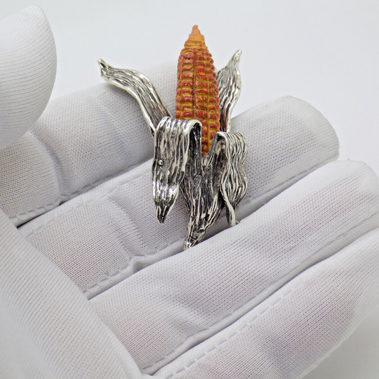 Vintage Italian Handmade Genuine Silver Corncob Ear of Corn Figurine Miniature
