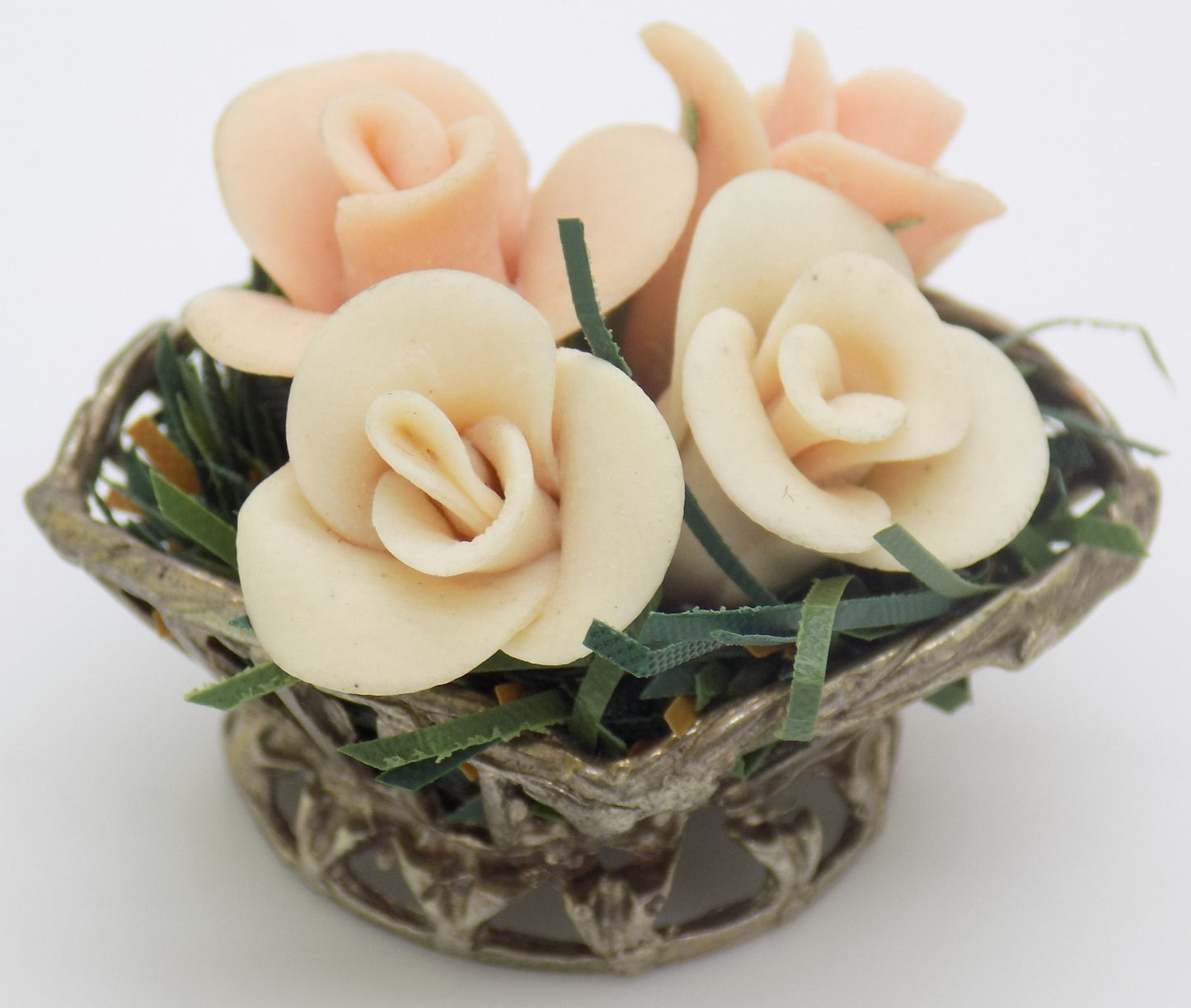 Vintage Italian 800 Silver Flower Basket Dollhouse Miniature 1970s Salt Dough