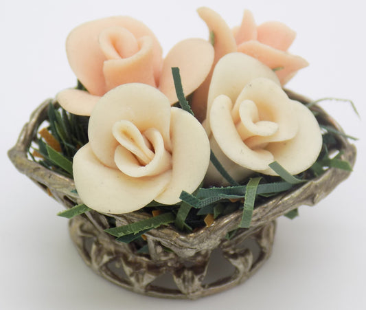 Vintage Italian 800 Silver Flower Basket Dollhouse Miniature 1970s Salt Dough