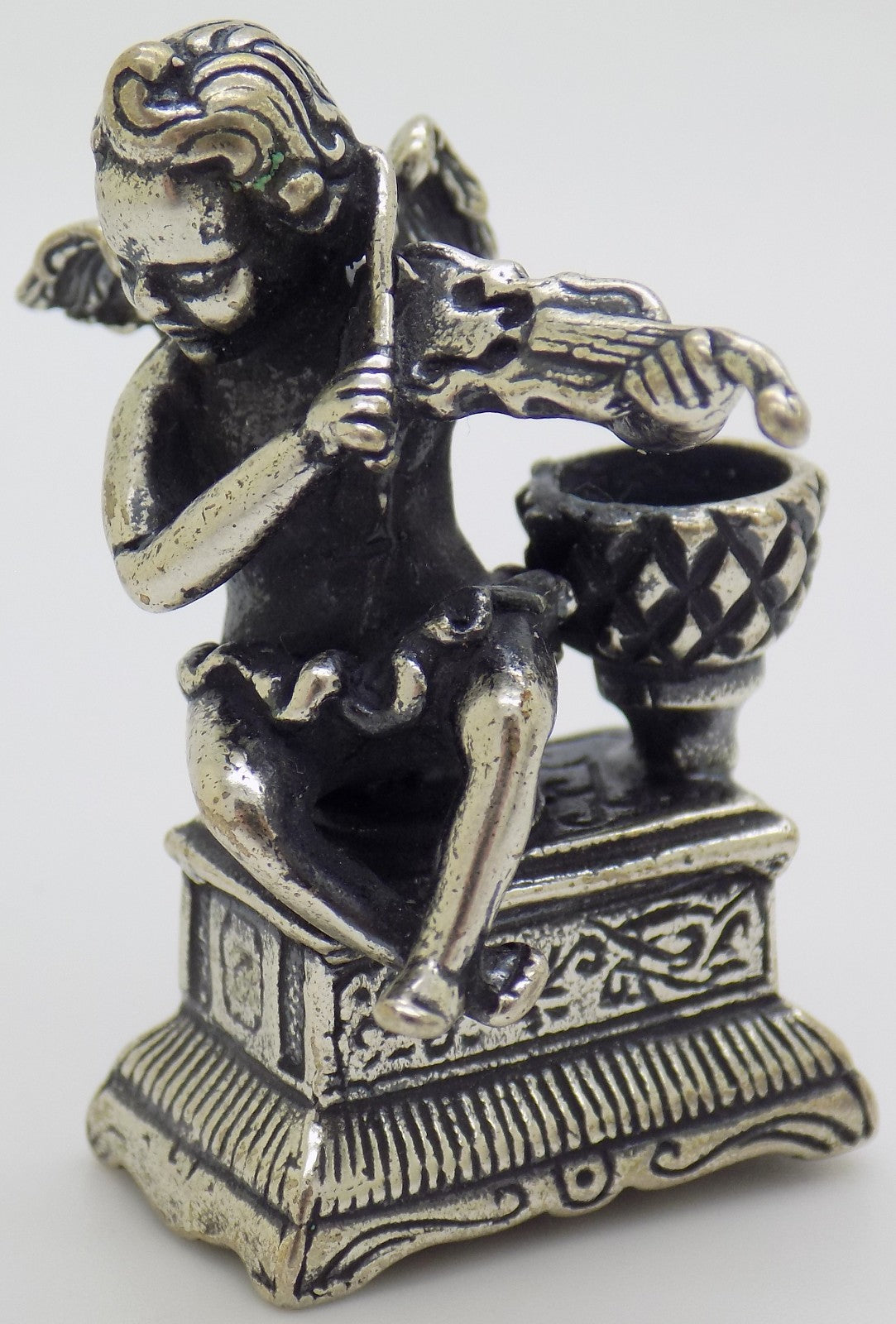 Vintage Italian Silver Angel with Violin Candle Holder Handmade Small 800 Silver