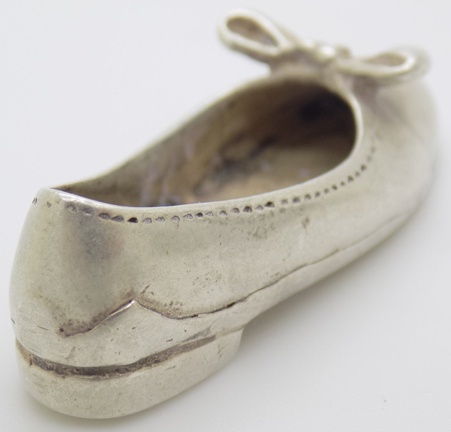 Vintage Italian Handmade Silver Shoe w/t Ribbon Dollhouse Miniature Collectible