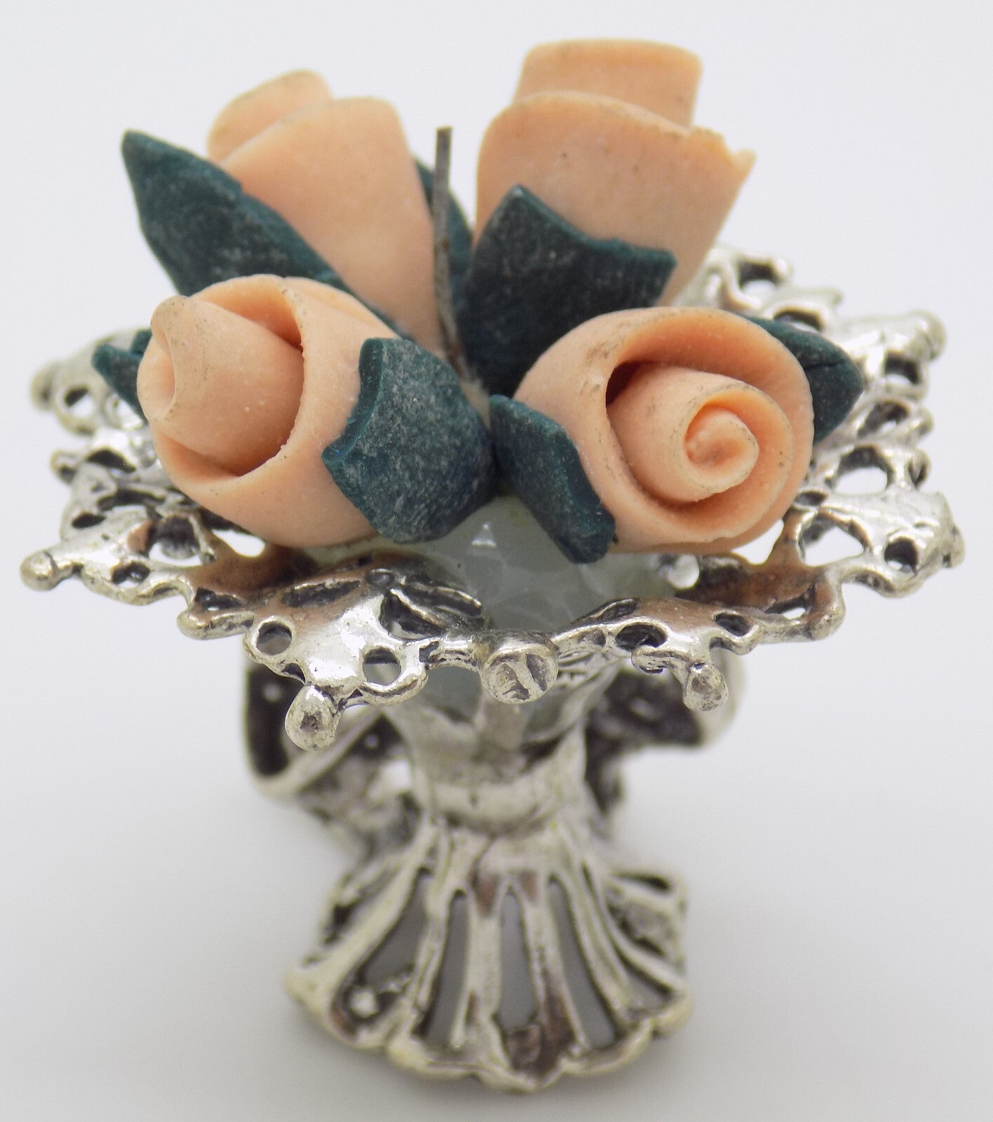 Vintage Italian Handmade Genuine Silver 800 Flower Bouquet Dollhouse Miniature