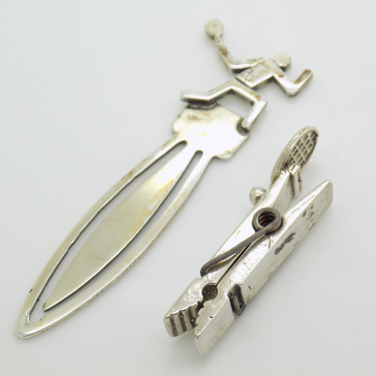 2 x Vintage Italian Handmade Genuine Silver .800 RARE Tennis Themed Bookmarks