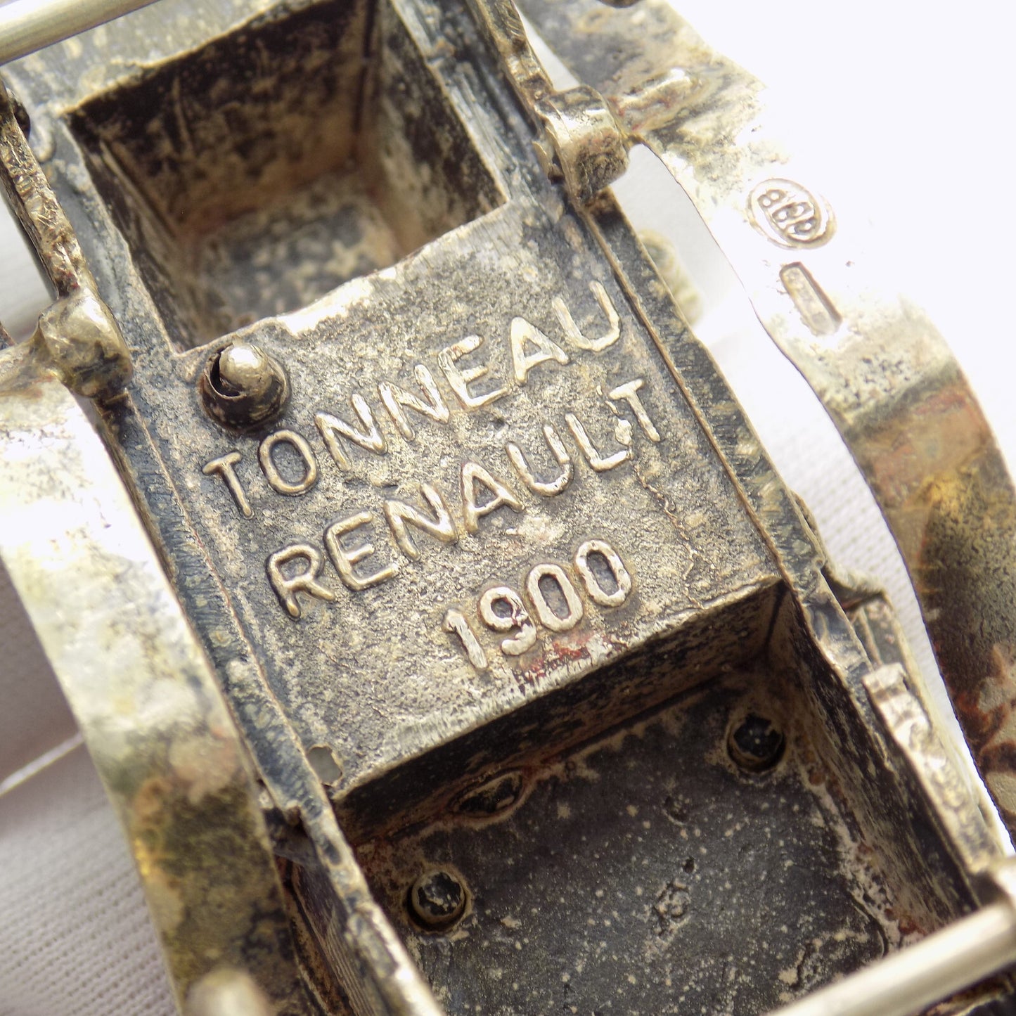 Vintage Italian Handmade Genuine Silver Tonneau Renault 1900 Car RARE Figurine