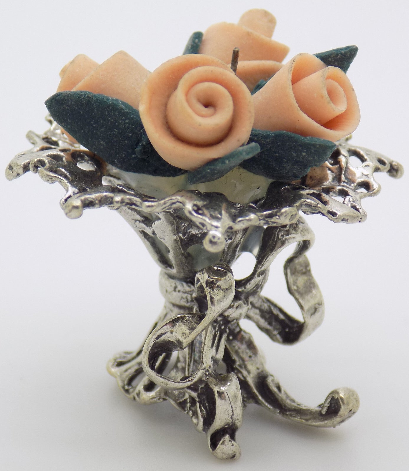 Vintage Italian Handmade Genuine Silver 800 Flower Bouquet Dollhouse Miniature