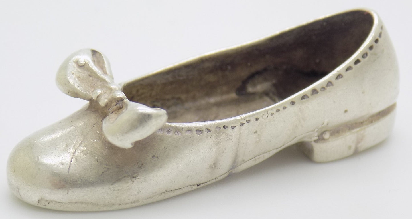 Vintage Italian Handmade Silver Shoe w/t Ribbon Dollhouse Miniature Collectible