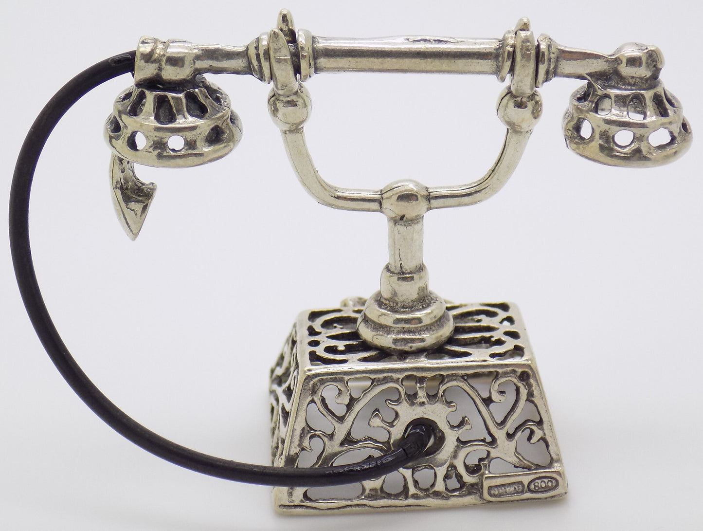 Vintage Italian Handmade Genuine Silver Old Phone Large Miniature Figurine