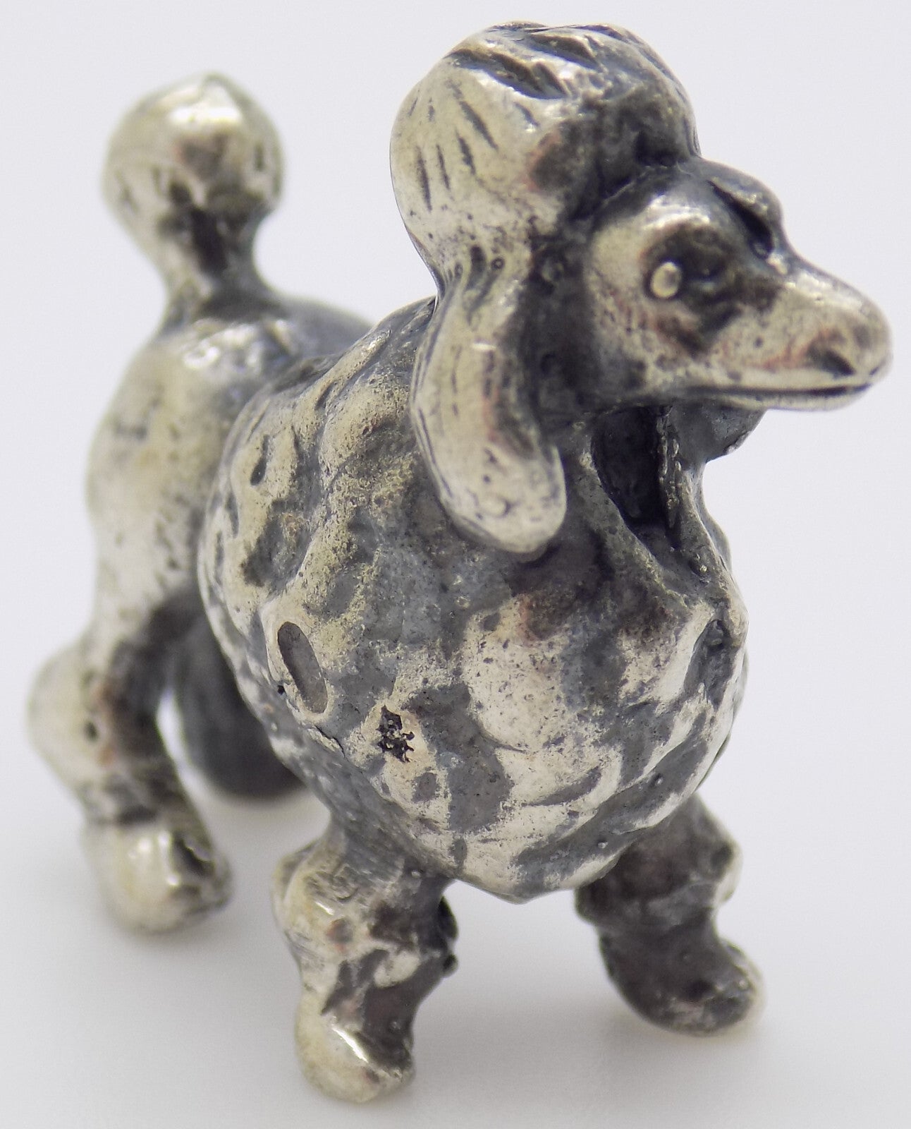 Vintage Italian Handmade Genuine Silver Poodle Dog RARE Dollhouse Miniature