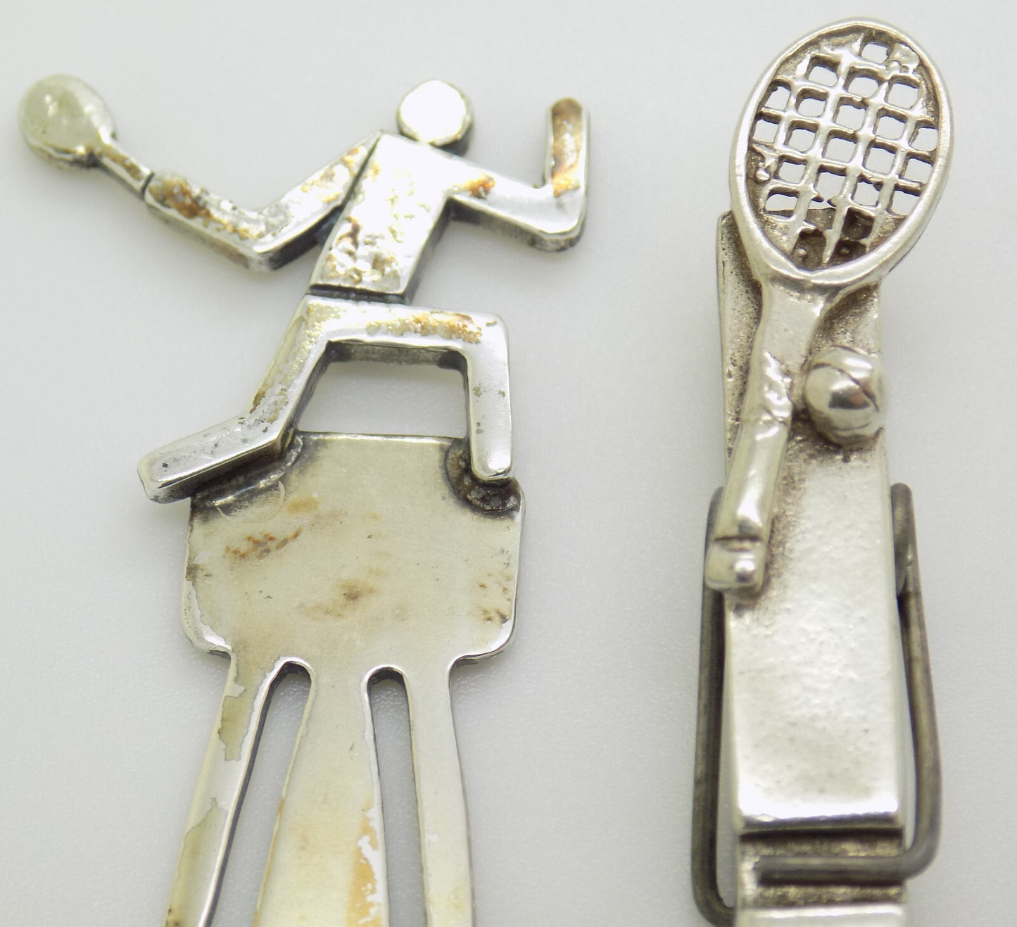 2 x Vintage Italian Handmade Genuine Silver .800 RARE Tennis Themed Bookmarks