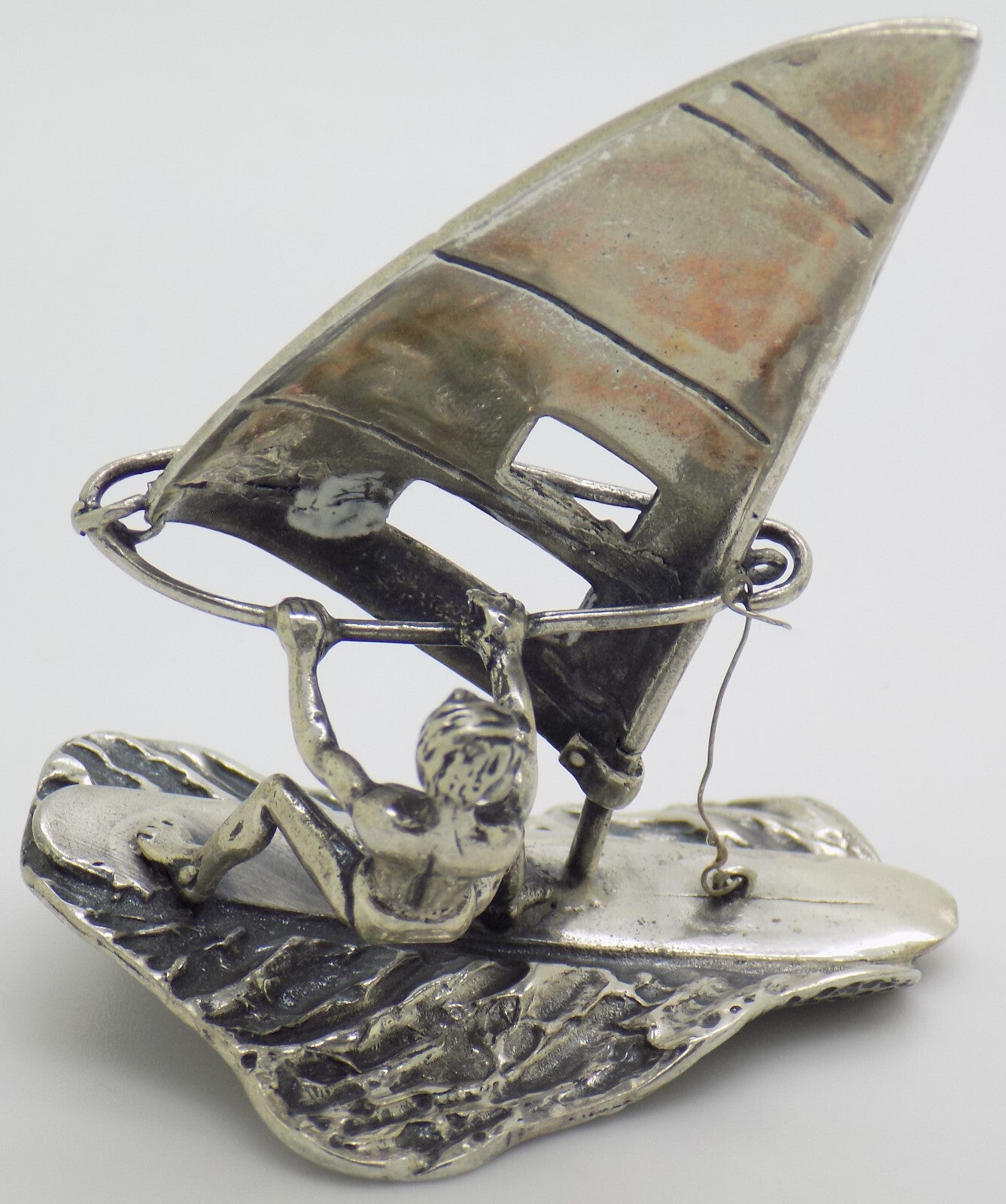 Vintage Italian Handmade Sterling Silver 925 Windsurf & Wave Detailed Figurine