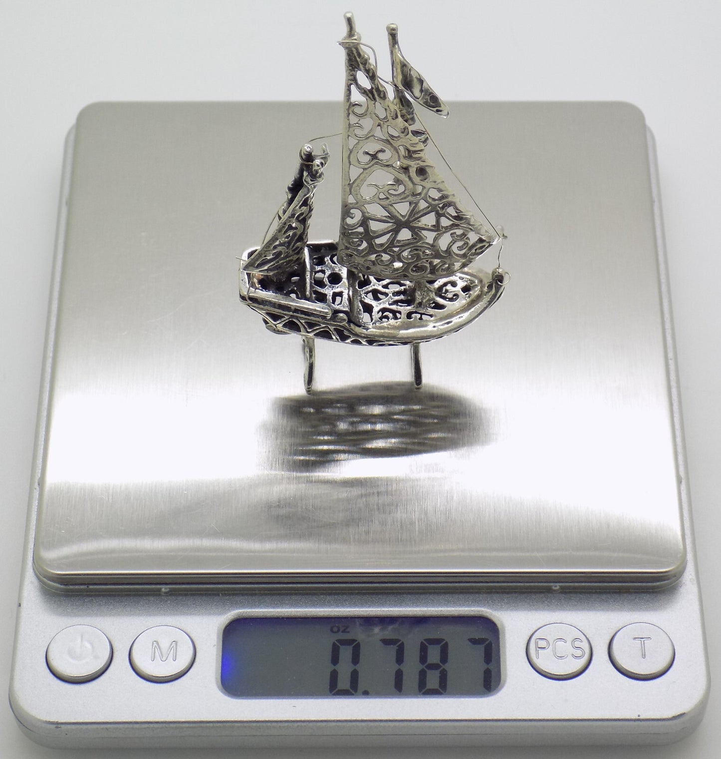 Vintage Italian Handmade Genuine Silver .800 Crusader Ship Malta Cross Figurine