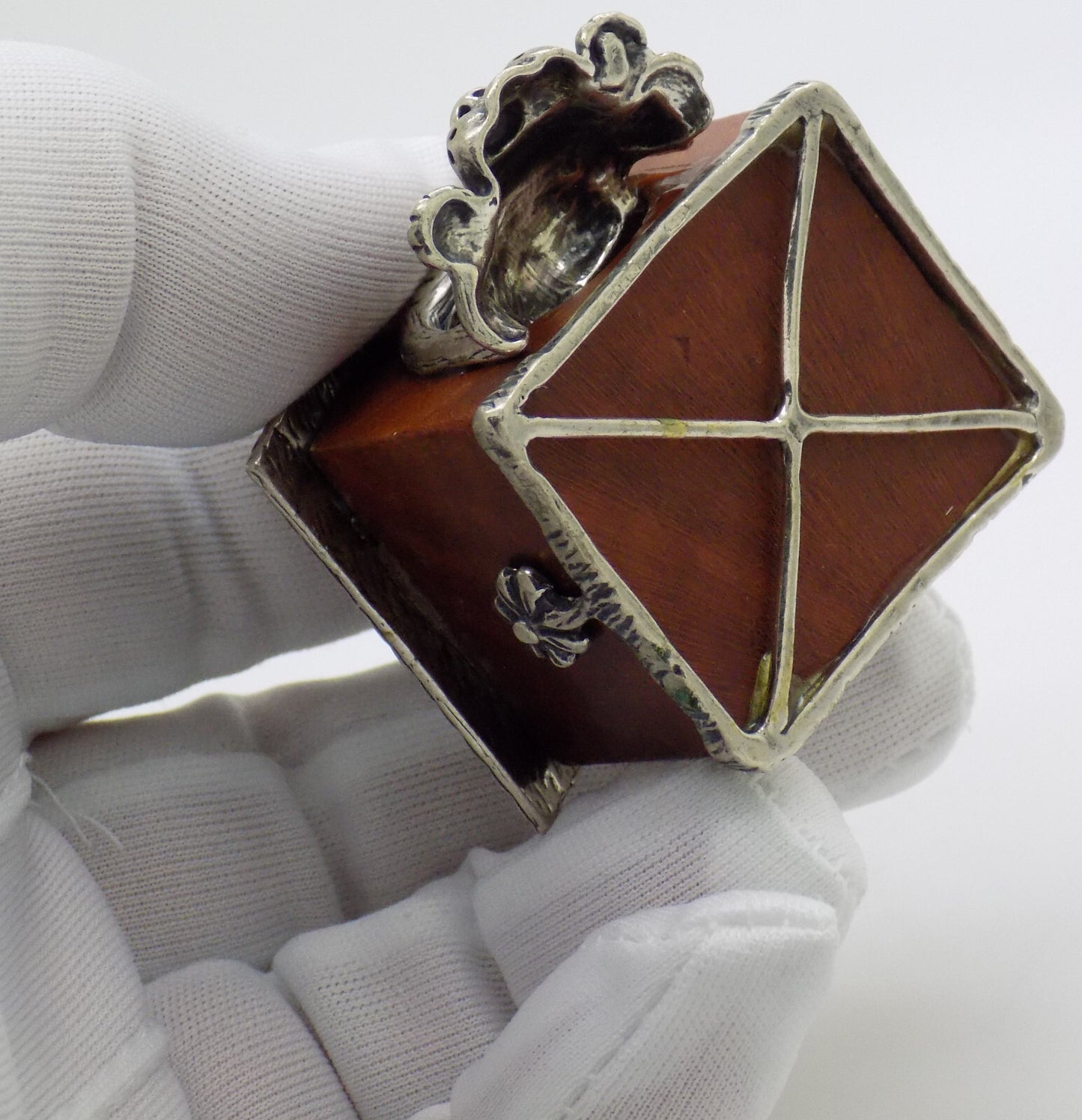 Vintage Italian Handmade Genuine Silver & Wooden LARGE Doghouse & Dog Figurine