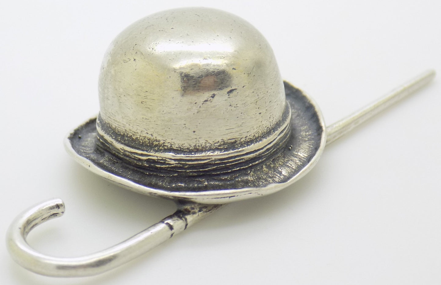 Vintage Italian 800 Silver Bowler Hat Stick Dollhouse Miniature Figurine Novara