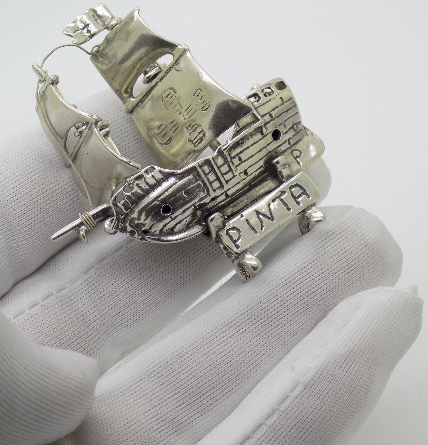 Vintage Italian Handmade Genuine Silver .800 Columbu's Pinta Caravel Figurine