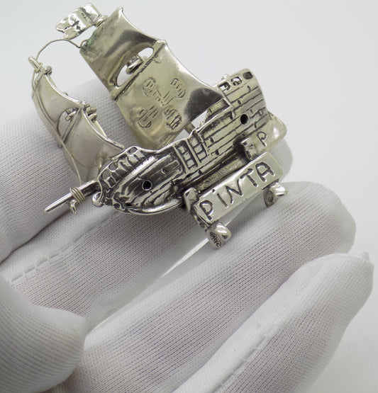 Vintage Italian Handmade Genuine Silver .800 Columbu's Pinta Caravel Figurine