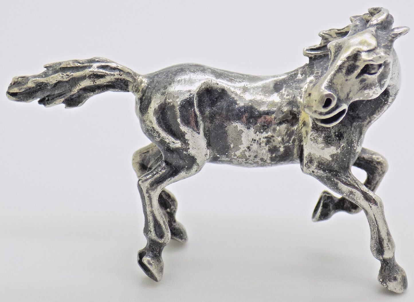Vintage Italian Handmade Genuine Silver Horse in Full Gallop Detailed Figurine