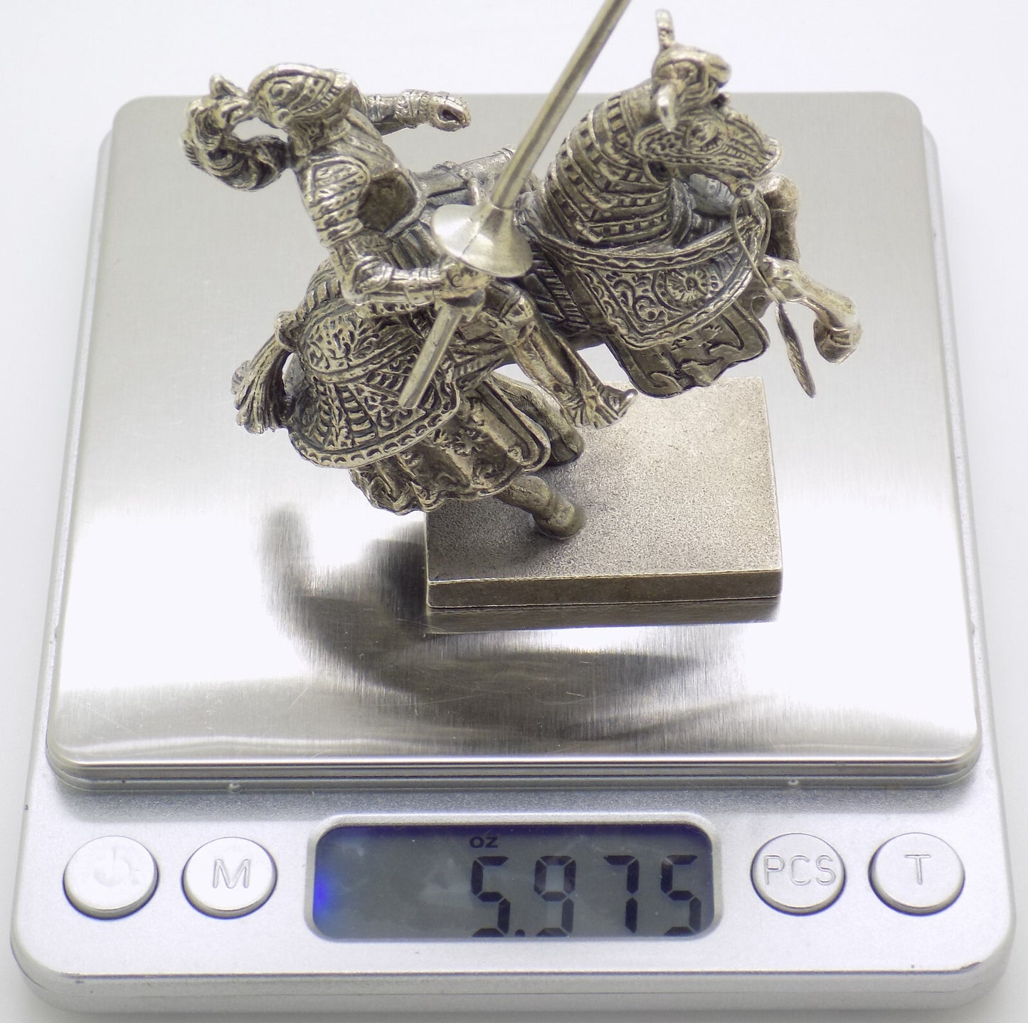 Vintage Italian Handmade Genuine Silver Medieval Jousting Knight Figurine Statue