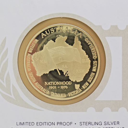1976 Australia Nationhood INT'L Society of Postmasters Silver Proof Medal PNC