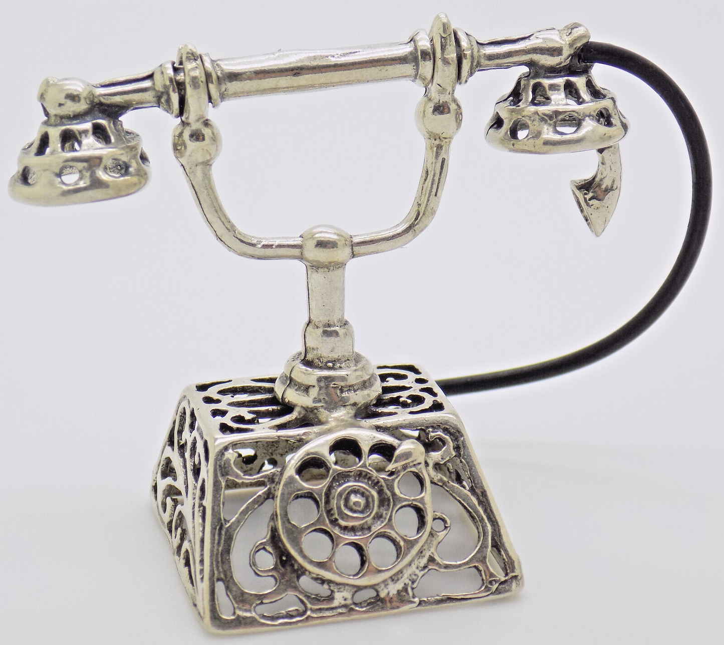 Vintage Italian Handmade Genuine Silver Old Phone Large Miniature Figurine