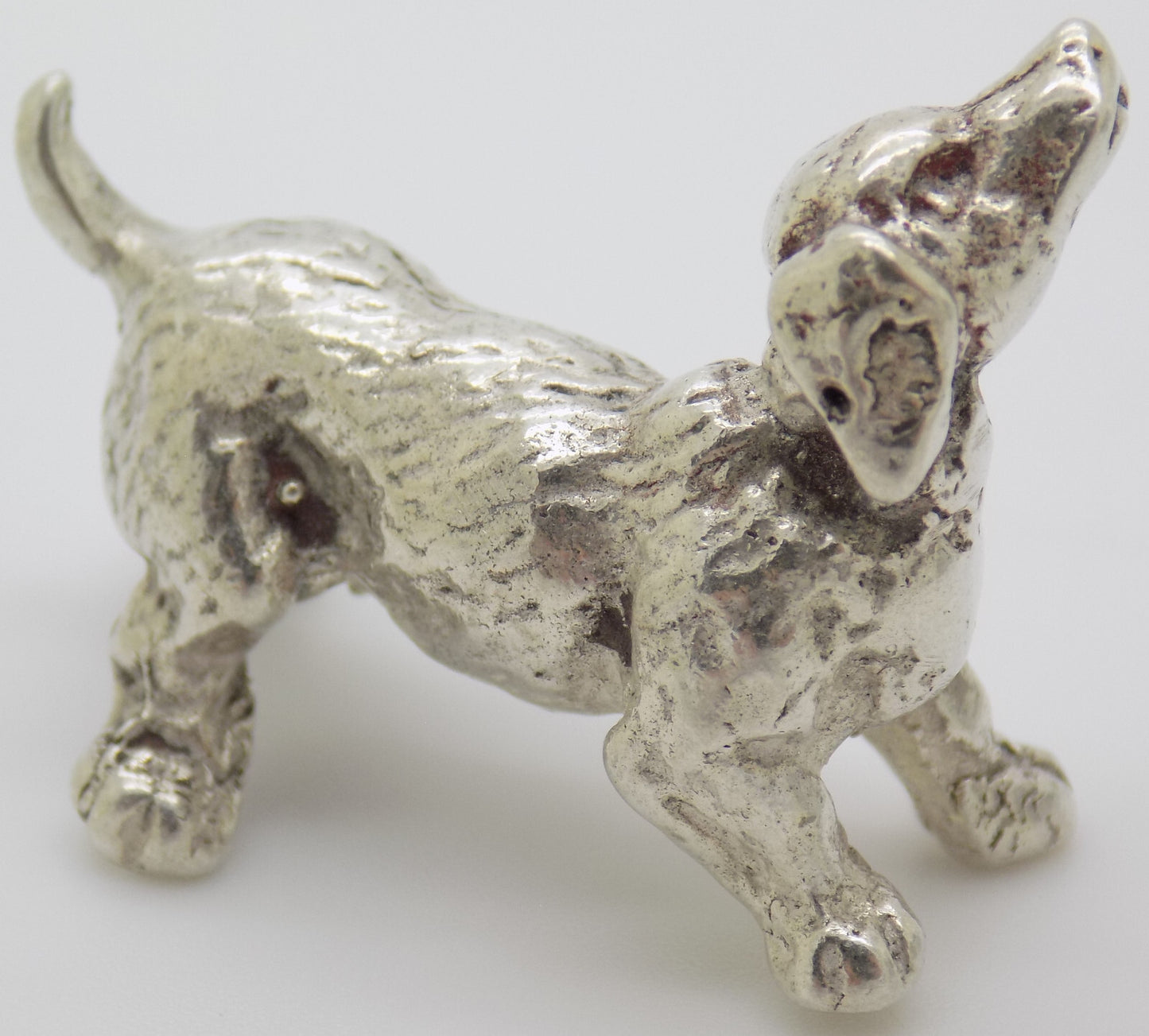 Vintage Italian Handmade Genuine Silver Puppy Dog Figurine Dollhouse Miniature