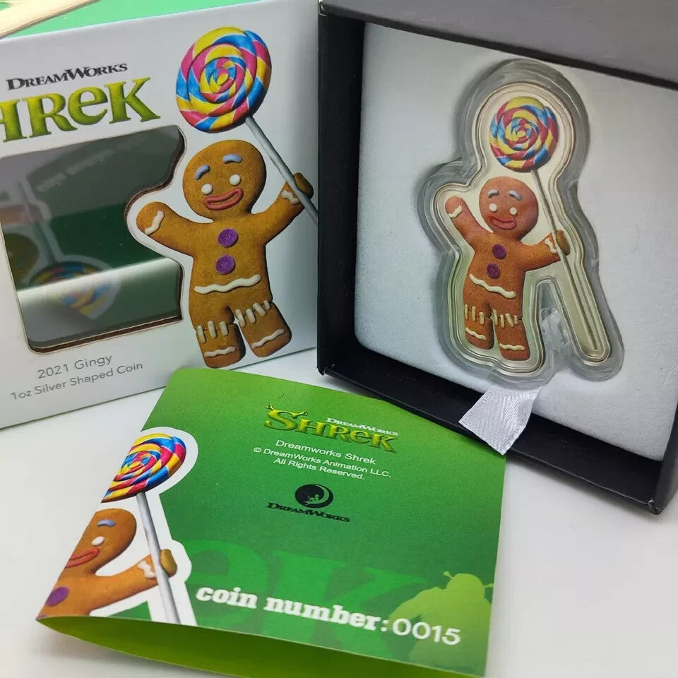 2021 Niue $2 E.T. Shrek Gingy Cookie 1oz 999% Pure Silver Shaped Coin #0015
