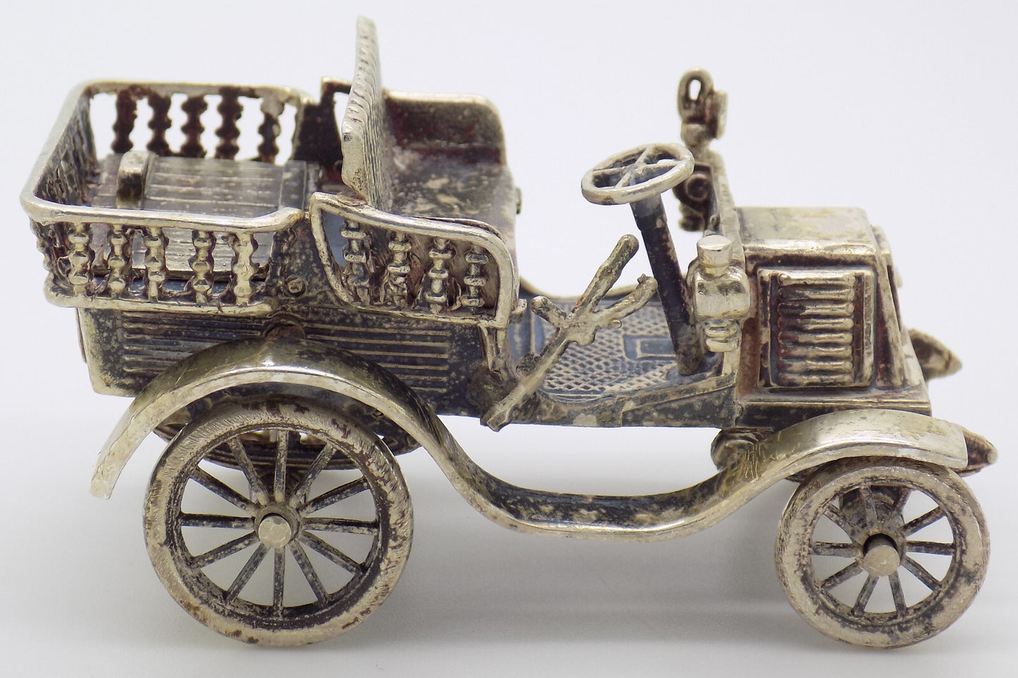 Vintage Italian Handmade Genuine Silver Tonneau Renault 1900 Car RARE Figurine