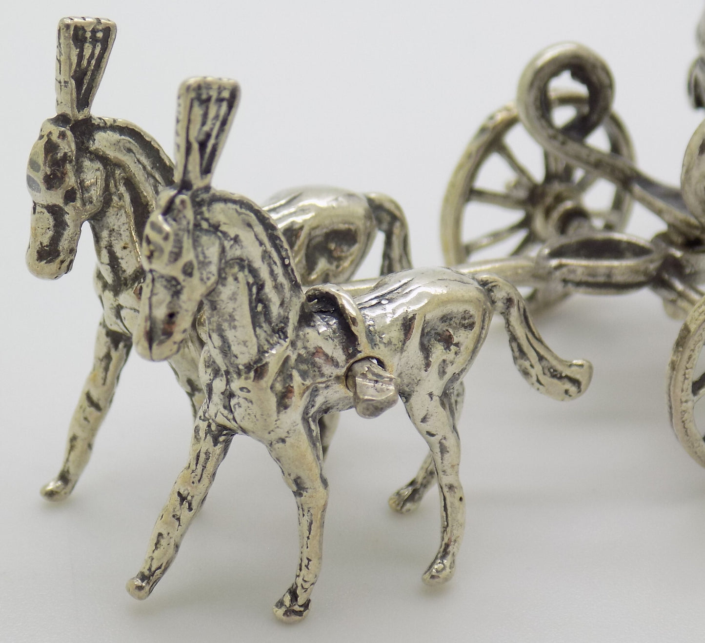 Vintage Italian Handmade Genuine Silver 800 Royal Carriage w/t 2 Horses Figurine