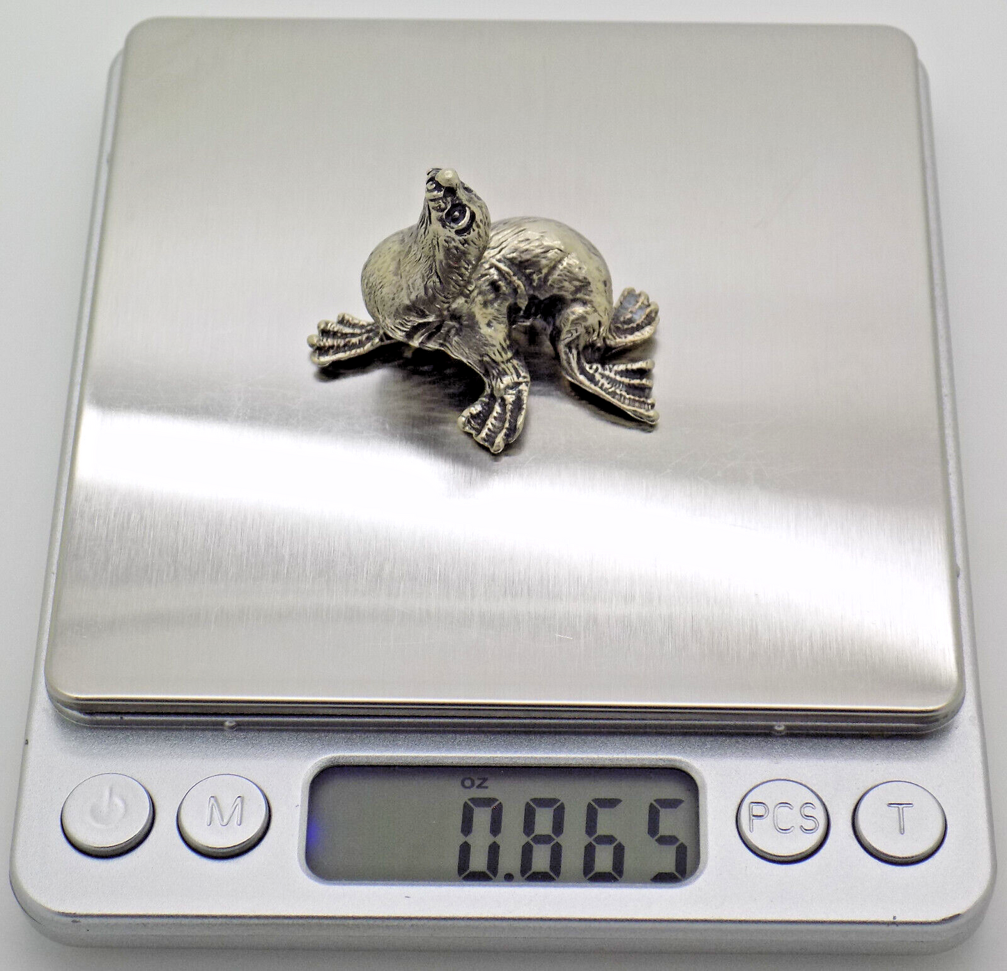 Vintage Italian Handmade Genuine Silver Detailed Seal Figurine RARE Miniature