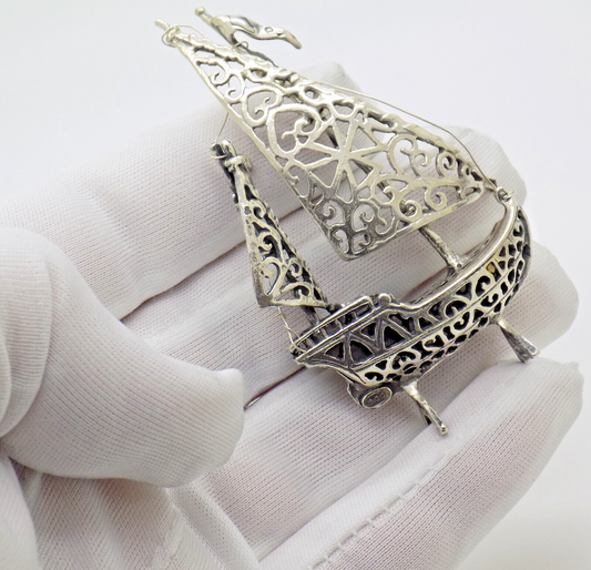 Vintage Italian Handmade Genuine Silver .800 Crusader Ship Malta Cross Figurine