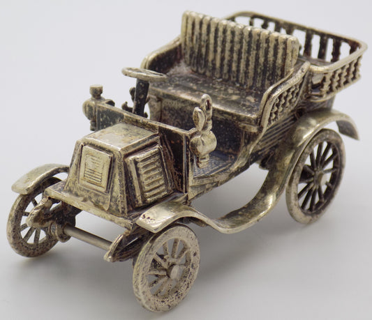 Vintage Italian Handmade Genuine Silver Tonneau Renault 1900 Car RARE Figurine