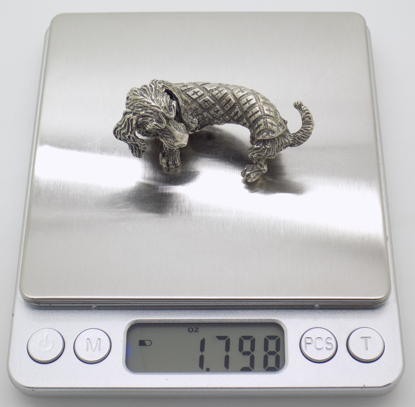 Vintage Italy Handmade 800 Silver Sausage Dachshund Dog LARGE Figurine