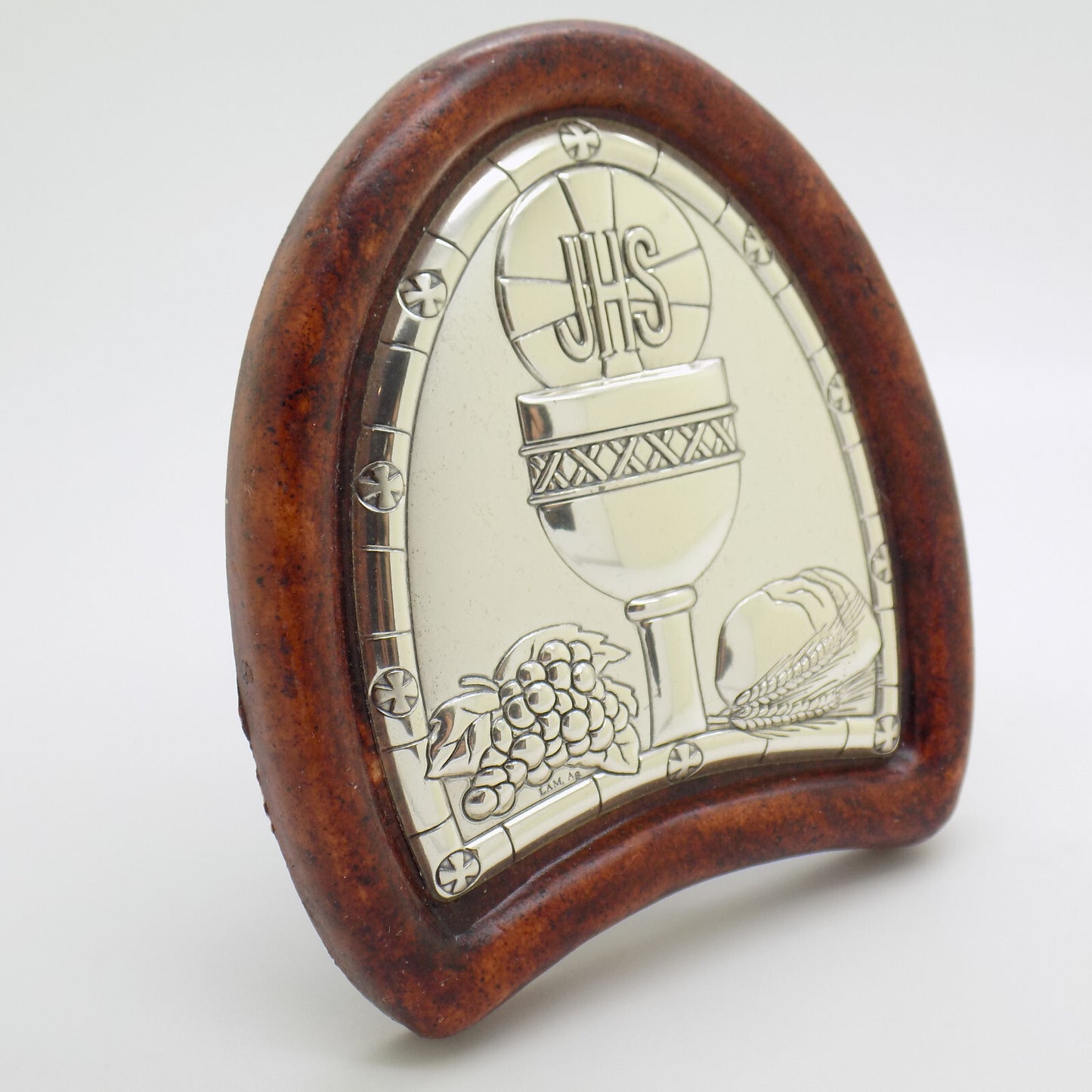 Vintage Italian Handmade Silver Lamina Sheet JHS Christian Icon Holy Eucharist