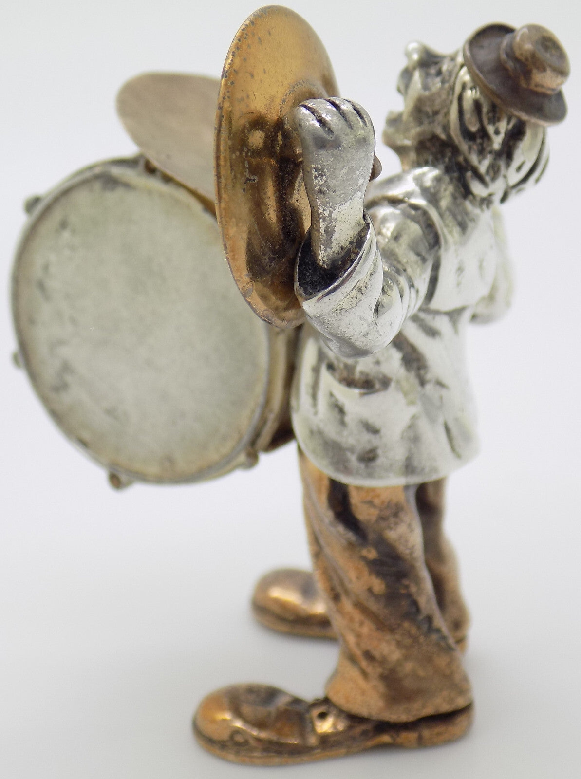 Vintage Italian Handmade Genuine Silver & Brass Rare ANGINI Clown w/t Drums Rare