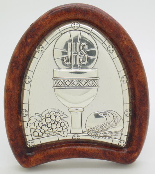 Vintage Italian Handmade Silver Lamina Sheet JHS Christian Icon (Small Defect)