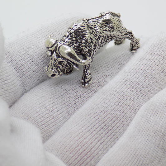 Vintage Italian Handmade Genuine Silver .800 Buffalo Detailed Figurine Statue
