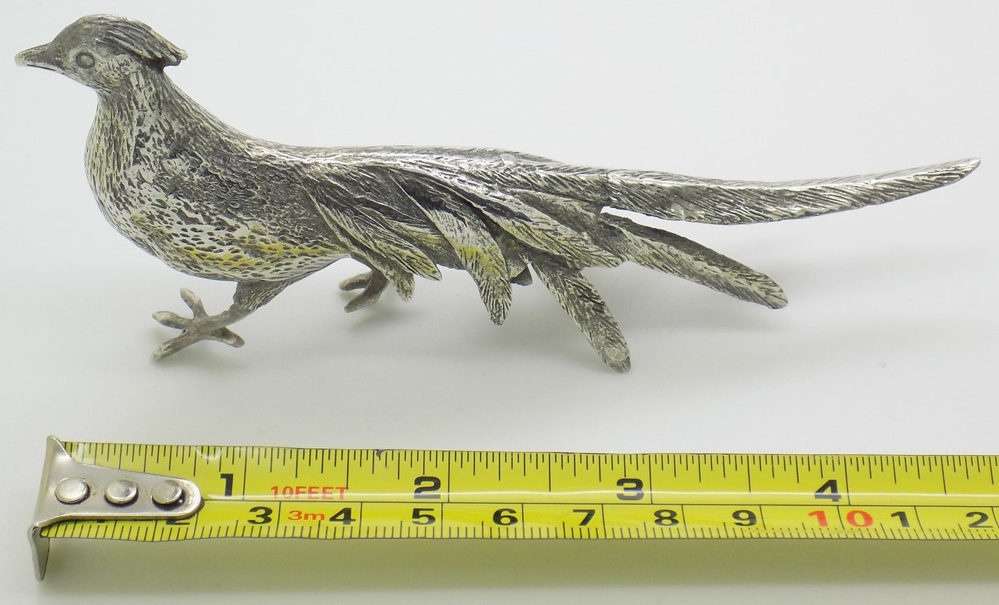 Vintage Italian Genuine Silver 800 Pheasant Figurine Large Detailed Mid Century