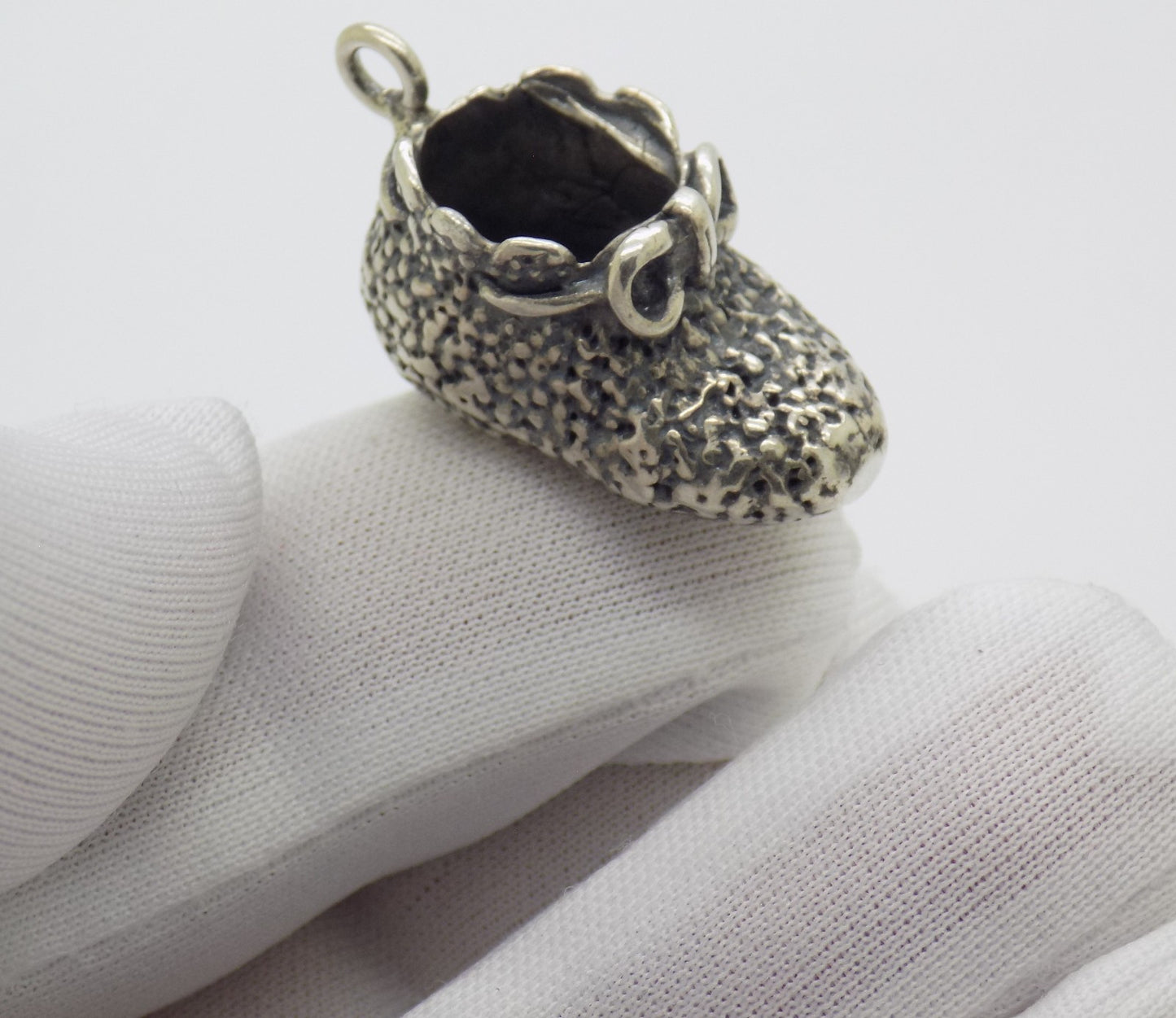 Vintage Italian Sterling Silver Newborn Shoe Miniature Pendant Handmade 925 Gift