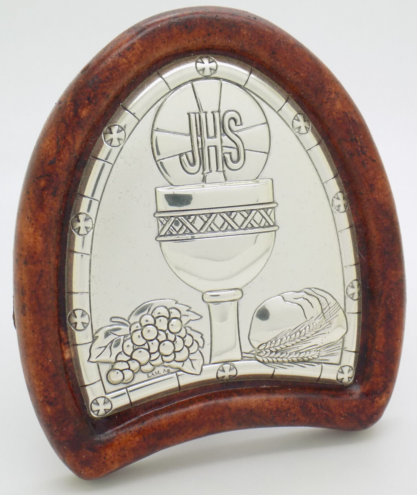 Vintage Italian Handmade Silver Lamina Sheet JHS Christian Icon (Small Defect)