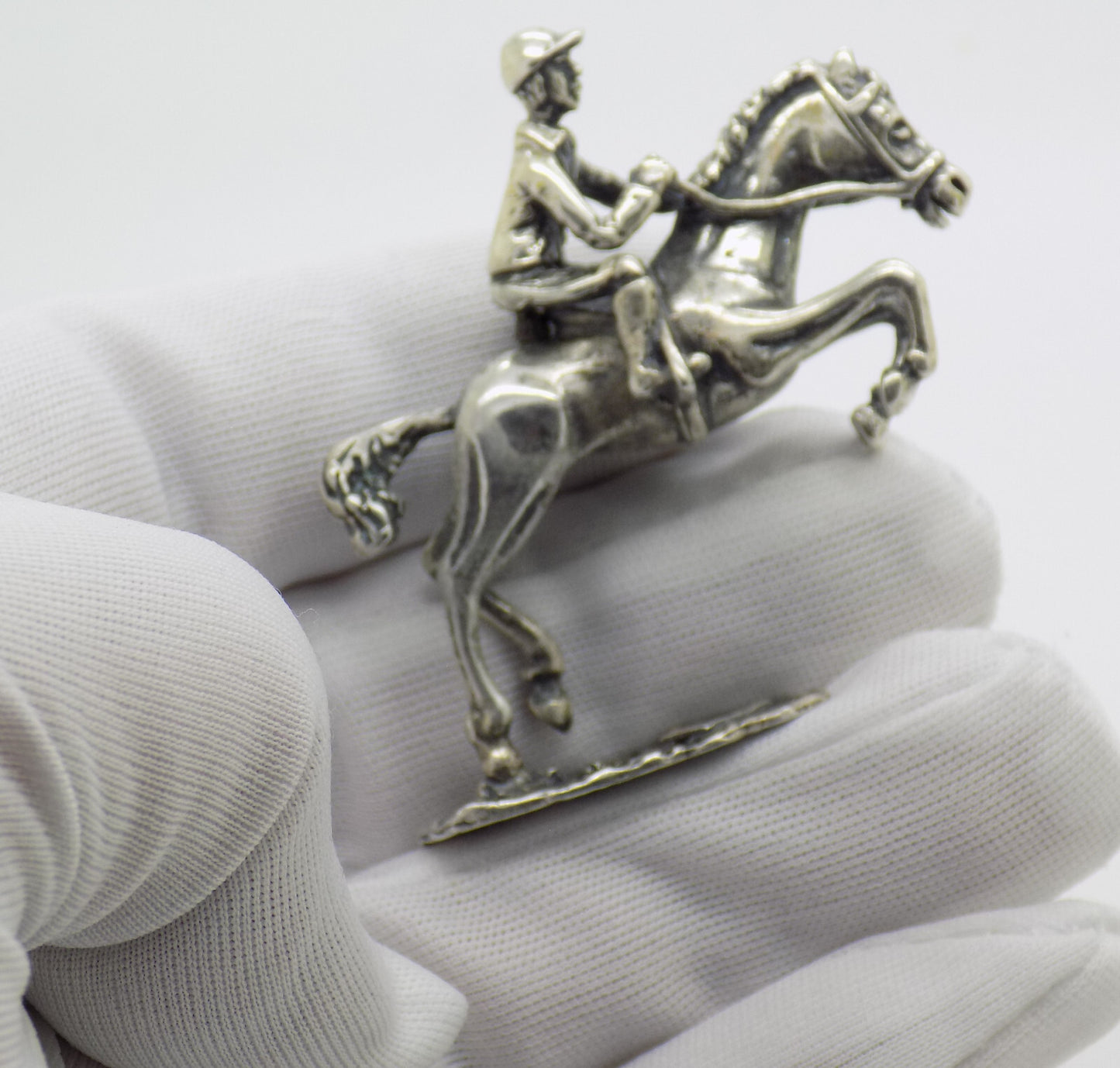 Vintage Italian Handmade Sterling Silver 925 Show Jump Horse & Jockey Figurine