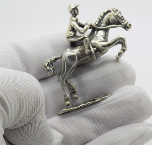 Vintage Italian Handmade Sterling Silver 925 Show Jump Horse & Jockey Figurine