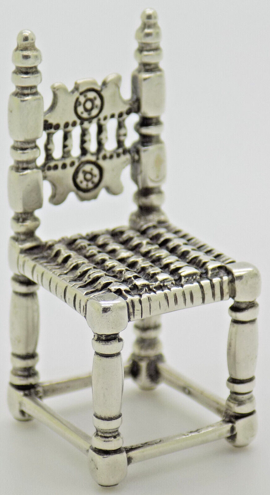Vintage Italian Handmade Genuine Silver .800 Windsor Chair Dollhouse Miniature