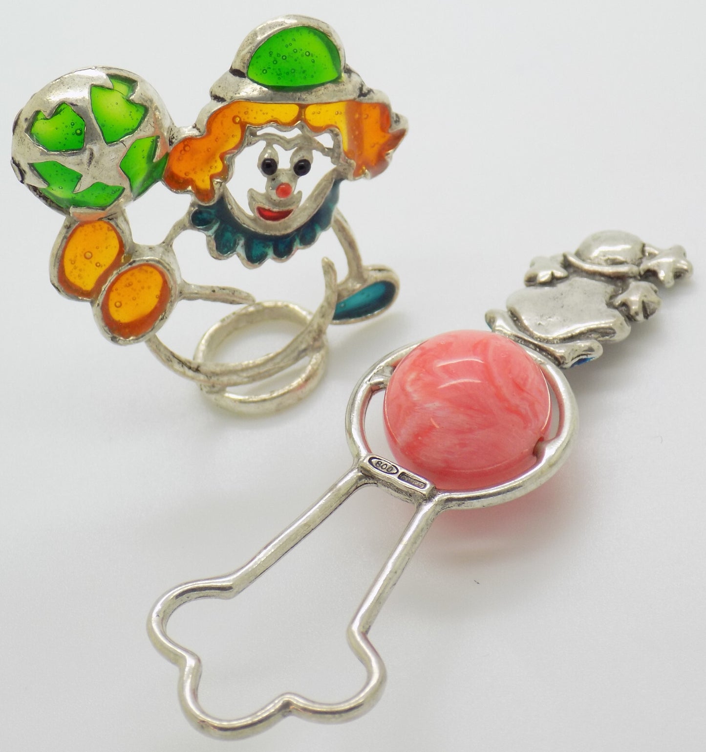 Vintage Italian Handmade Genuine Silver .800 Clown Themed Figurines Miniatures