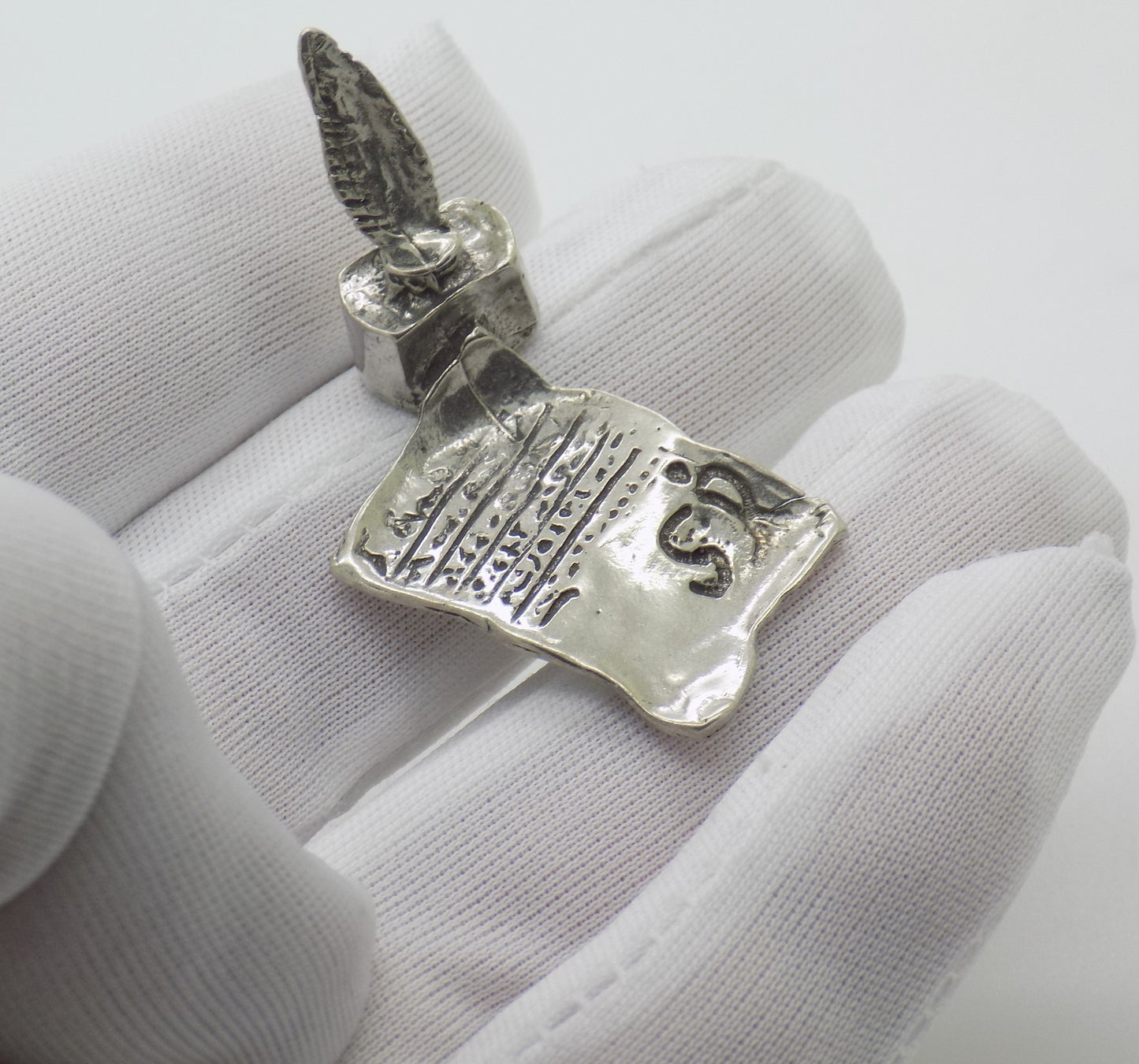 Vintage Italian Handmade Silver 800 Pen & Paper Dollhouse Miniature Figurine