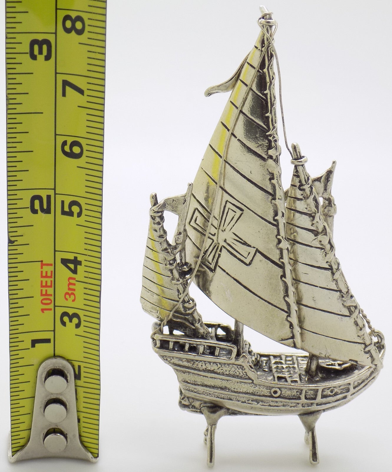 Vintage Italian Handmade Genuine Silver Detailed Crusade Ship Figurine Miniature
