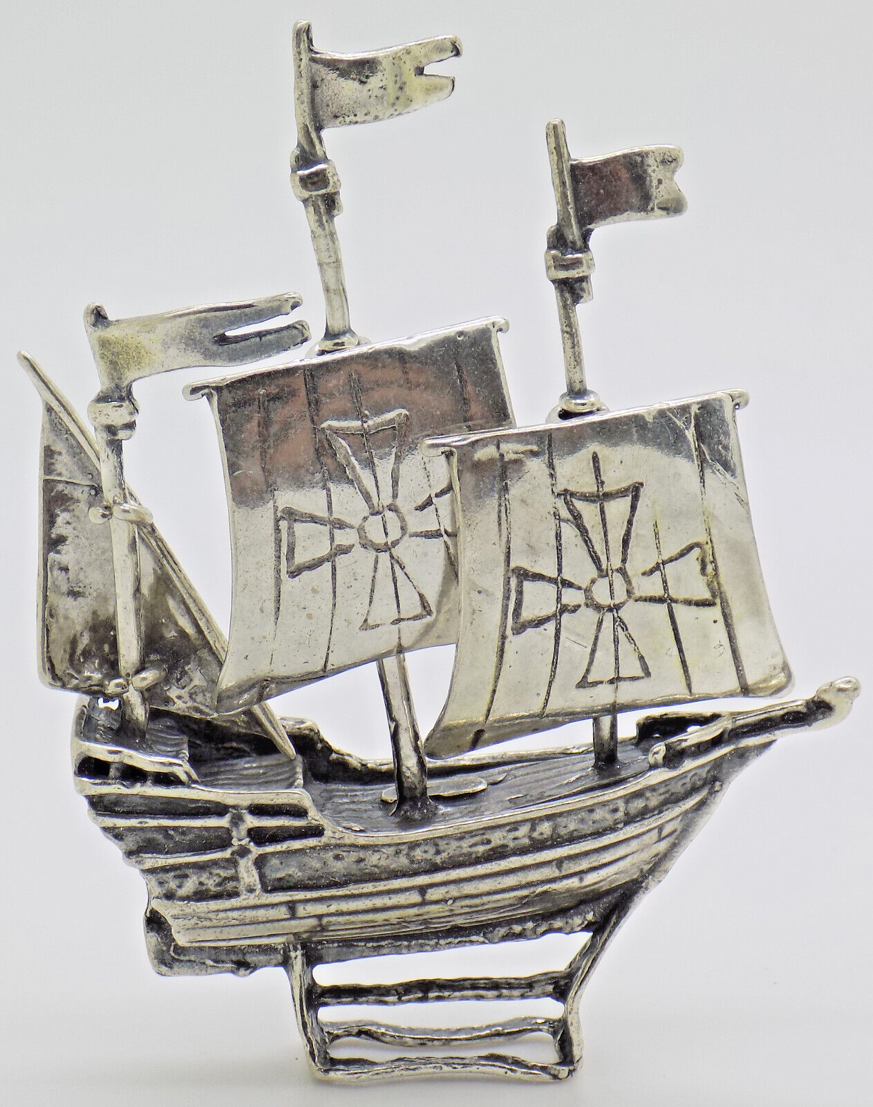 Vintage Italian Handmade Genuine Silver .800 Crusades Ship Galleon Figurine