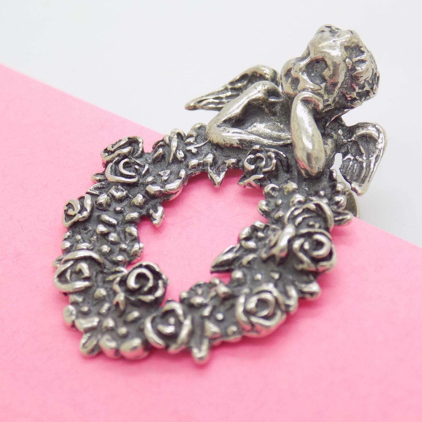 Vintage Italian Handmade Genuine Silver 800 Angel Note Clip Arezzo Tuscany