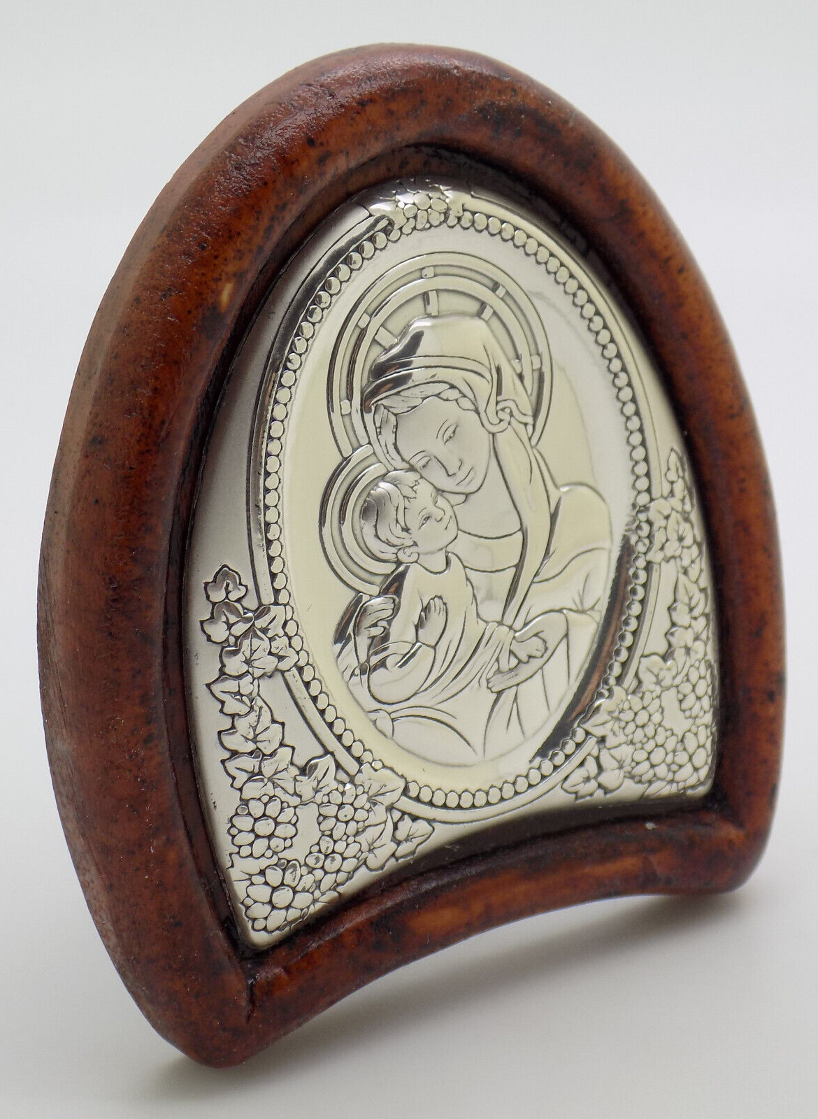 Vintage Italian Handmade Silver Lamina Sheet Mother Mary & Baby Jesus Holy Icon