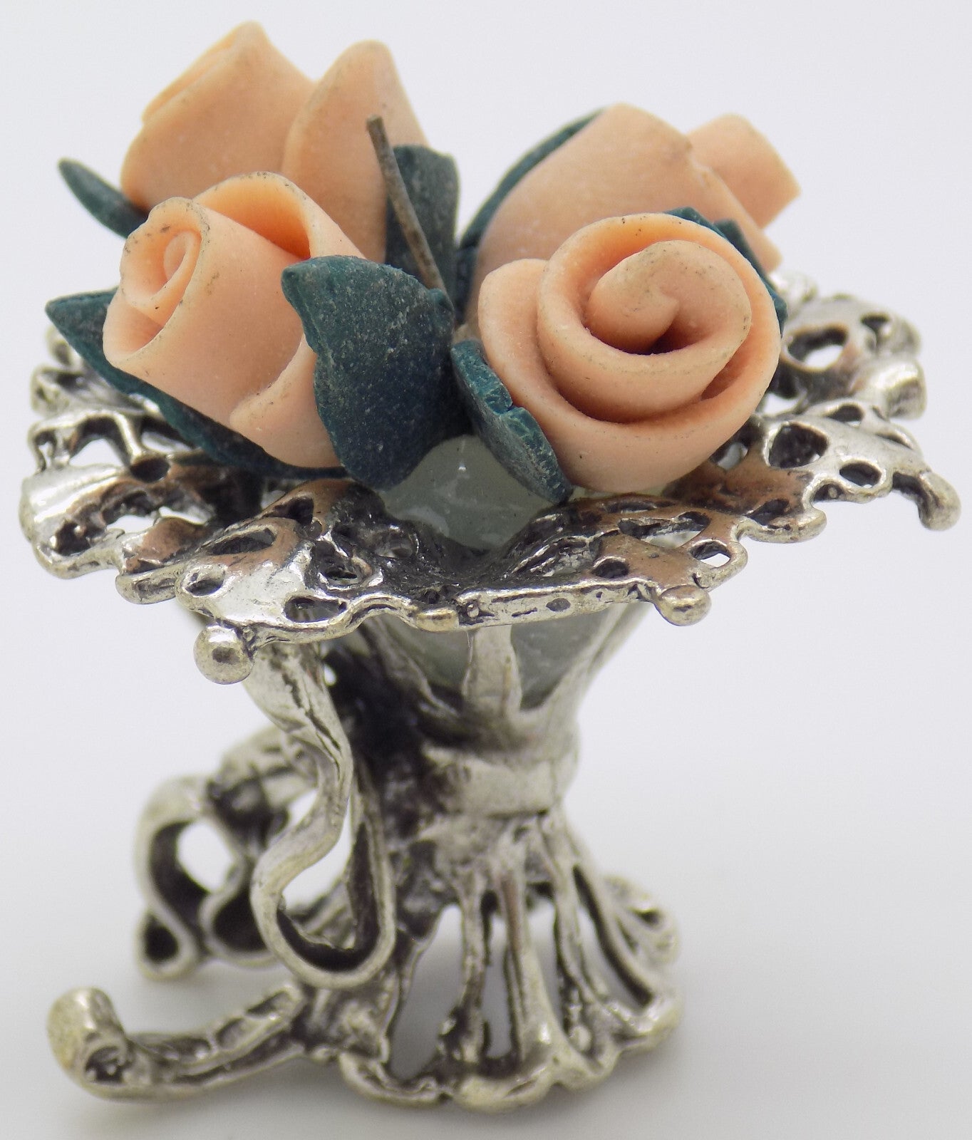 Vintage Italian Handmade Genuine Silver 800 Flower Bouquet Dollhouse Miniature