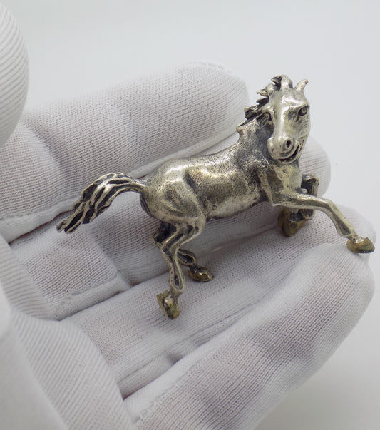Vintage Italian Silver Galloping Horse Figurine 800 Handmade Arezzo Cerreti 1970